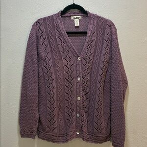 L.L. Bean Women’s Medium Purple Knit Cardigan Button Front Textured Sweater